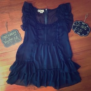 Excellent Used Condition Sheer Navy Ruffled Tunic
